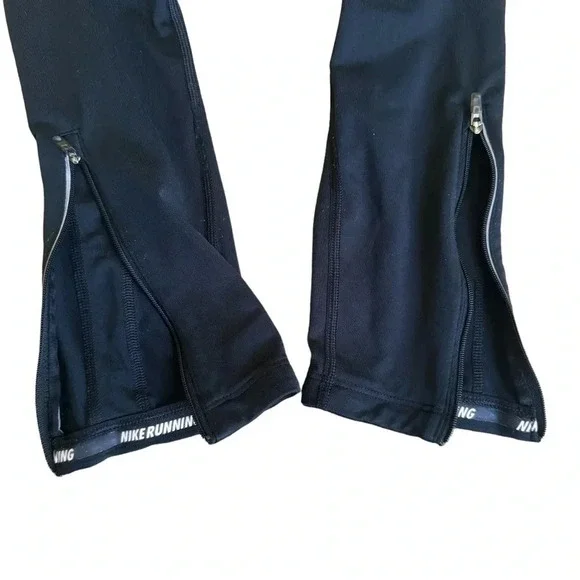 Nike Black Running Leggings Dri-Fit Small Sports zipper Bottom Pocket Women’s - Picture 11 of 13